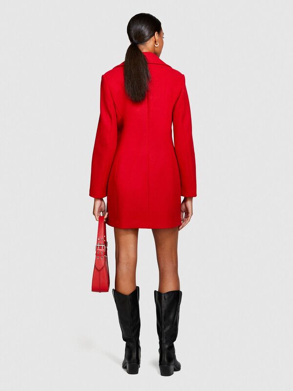 Yün Karışımlı Slim Fit Kruvaze Kaban Kadın Kırmızı Mont - 323A2H4ZLN03J