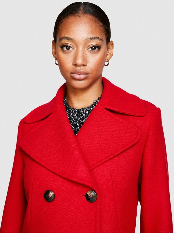 Yün Karışımlı Slim Fit Kruvaze Kaban Kadın Kırmızı Mont - 323A2H4ZLN03J