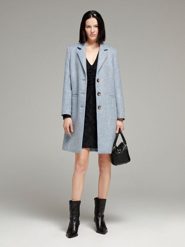 Sisley - Yün Karışımlı Üç Düğmeli Arkası Yırtmaçlı Kaban Kadın Siyah Kaban - 324A2MKDLN056