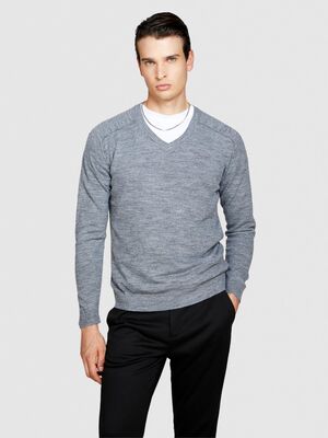 Sisley - Yün Karışımlı V Yaka Kazak Erkek Siyah Kazak - 323A107GS102O