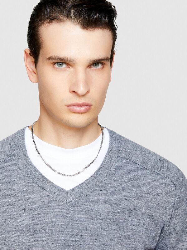 Yün Karışımlı V Yaka Kazak Erkek Siyah Kazak - 323A107GS102O