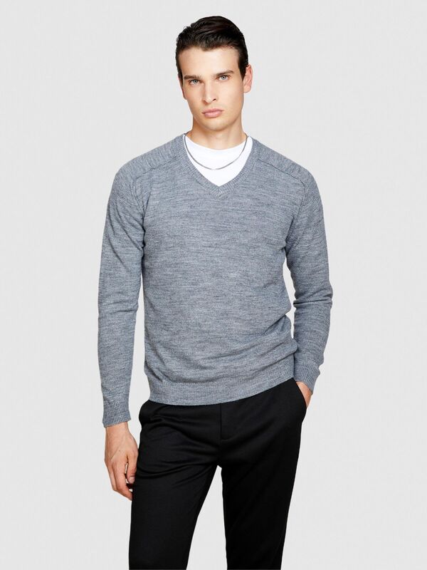 Sisley - Yün Karışımlı V Yaka Kazak Erkek Siyah Kazak - 323A107GS102O