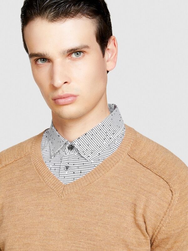 Yün Karışımlı V Yaka Kazak Erkek Yeşil Kazak - 323A107GS102O