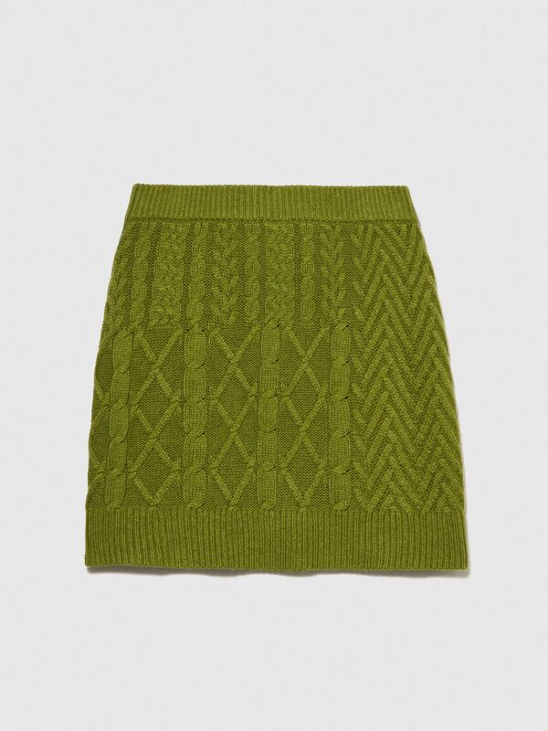 Yün Karışımlı Yüksek Bel Aran Motif Örgü Triko Mini Etek Kadın Yeşil Etek - 323A17L3M0008