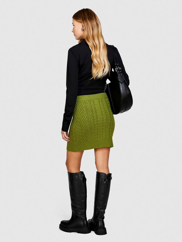 Yün Karışımlı Yüksek Bel Aran Motif Örgü Triko Mini Etek Kadın Yeşil Etek - 323A17L3M0008