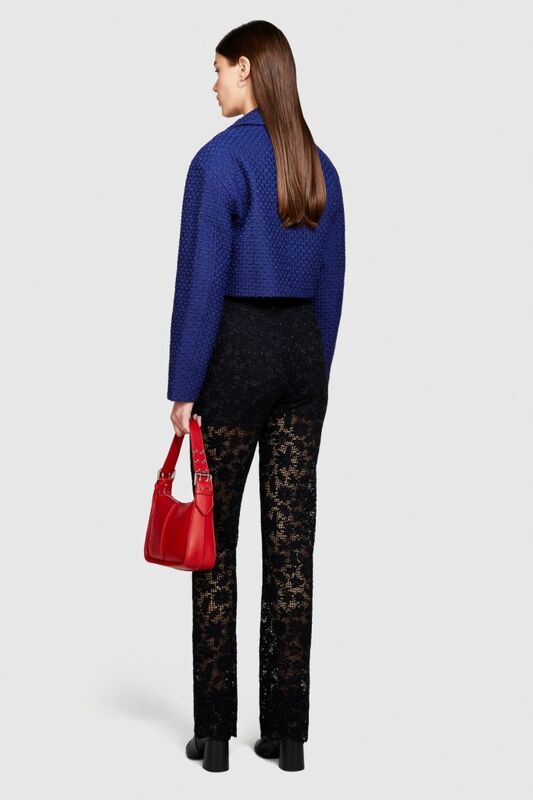 Yün Karışımlı Yüksek Bel Dantel Efektli Pantolon Kadın Siyah T-Shirt - 323A48C6LF03W