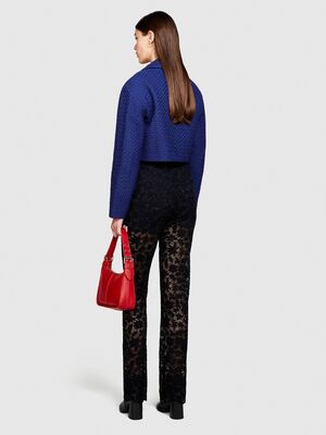 Sisley - Yün Karışımlı Yüksek Bel Dantel Efektli Pantolon Kadın Siyah T-Shirt - 323A48C6LF03W