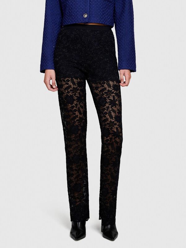 Yün Karışımlı Yüksek Bel Dantel Efektli Pantolon Kadın Siyah Pantolon - 323A48C6LF03W