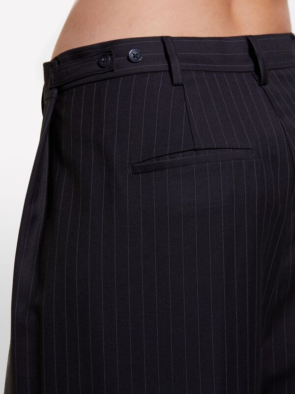 Sisley - Yün Karışımlı Yüksek Bel Geniş Paça Pantolon Kadın Siyah Baskılı Pantolon - 324A4C3DLF066