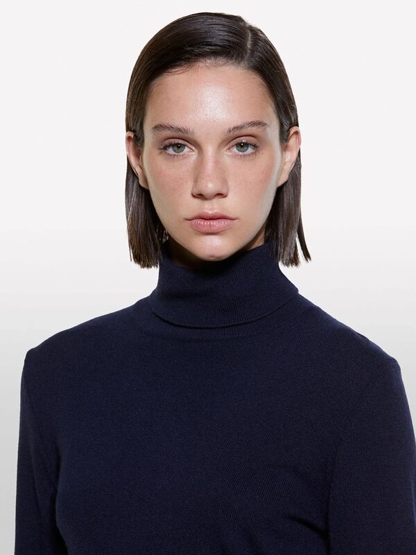 Yün ve Kaşmir Karışımlı Ribana Detaylı Balıkçı Yaka Kazak Kadın Lacivert Kazak - 325A102HM2174