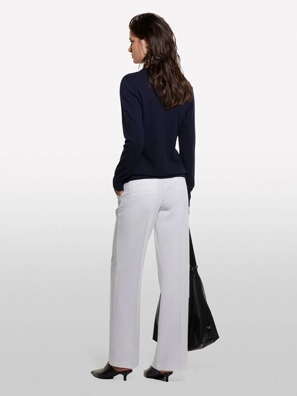 Yün ve Kaşmir Karışımlı Ribana Detaylı Bisiklet Yaka Hırka Kadın Lacivert Hırka - 325A102HM5237