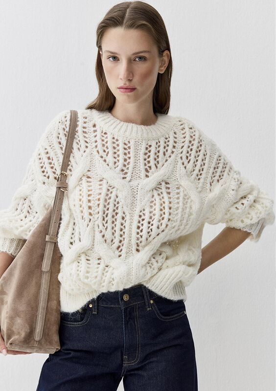 Mavi - YUVARLAK YAKA KAZAK Kadın Beyaz Kazak - M1710828