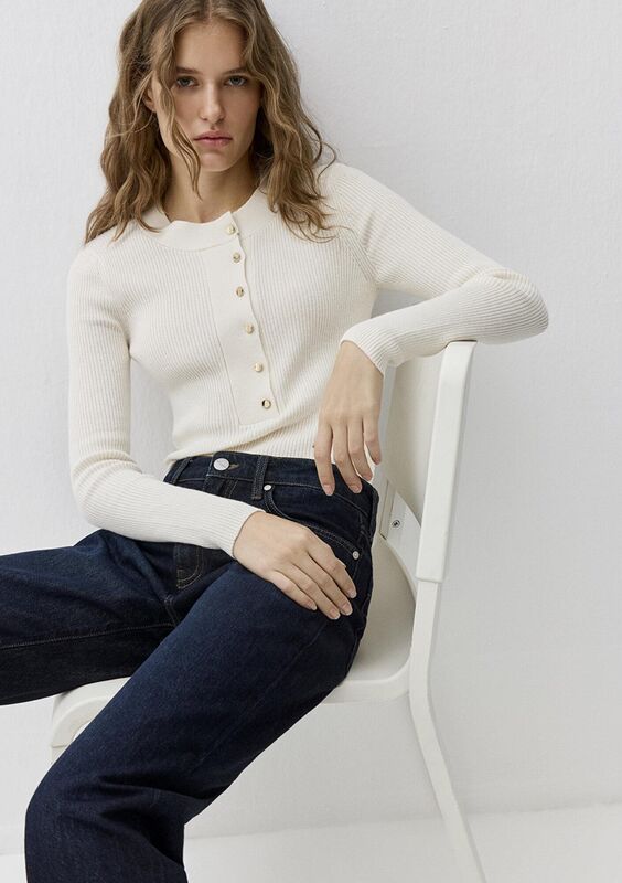 Mavi - YUVARLAK YAKA KAZAK Kadın Beyaz Kazak - M1710830