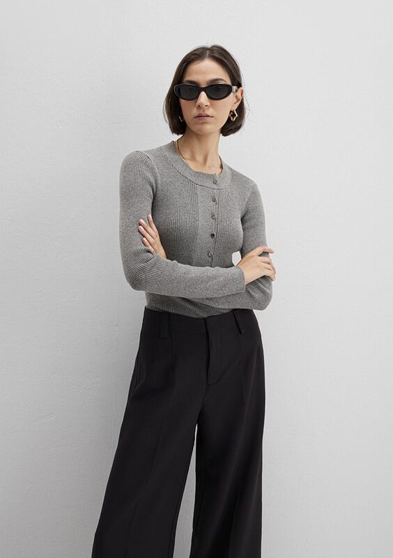 YUVARLAK YAKA KAZAK Kadın Gri Kazak - M1710830