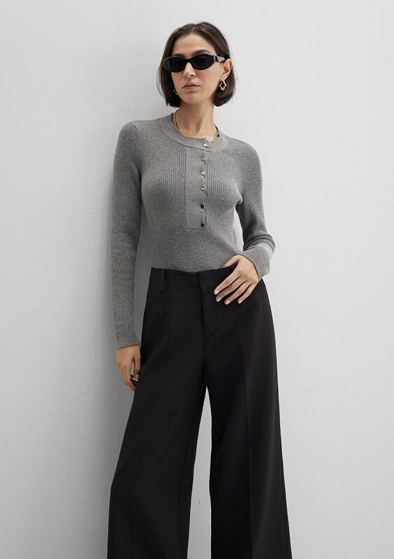 Mavi - YUVARLAK YAKA KAZAK Kadın Gri Kazak - M1710830